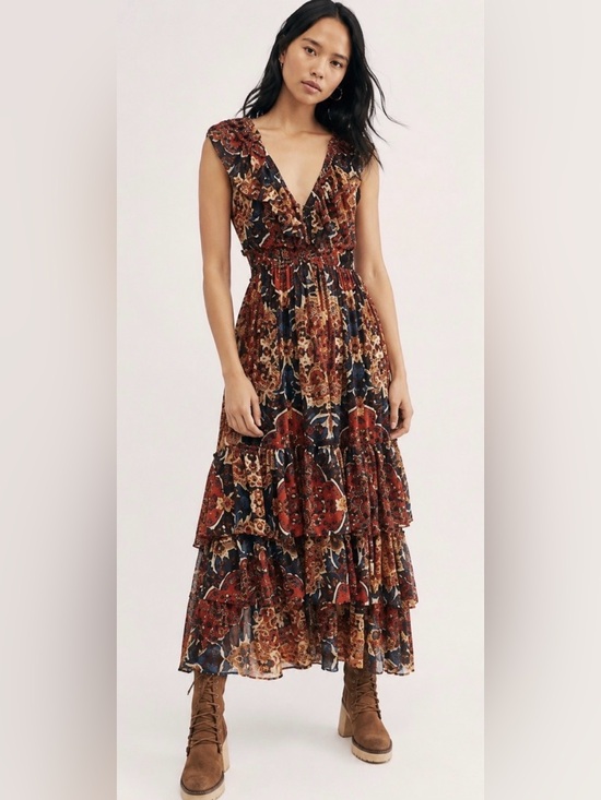 Free People Dresses & Skirts - Free People Wear It Out Maxi Tiered Ruffled Dress Bohemian Fall Floral Cowgirl